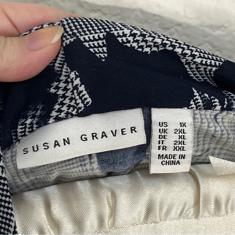Susan Graver Blue Cardigan Navy Plaid Floral Cold Shoulder Flowy QVC Plus Sz 1X - Picture 7 of 10